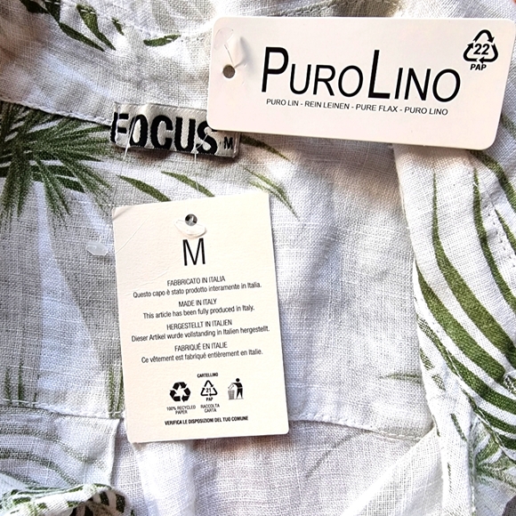🆕️ FOCUS 100% Linen Tropical Long Sleeve Unisex Button Down Shirt - Picture 7 of 8